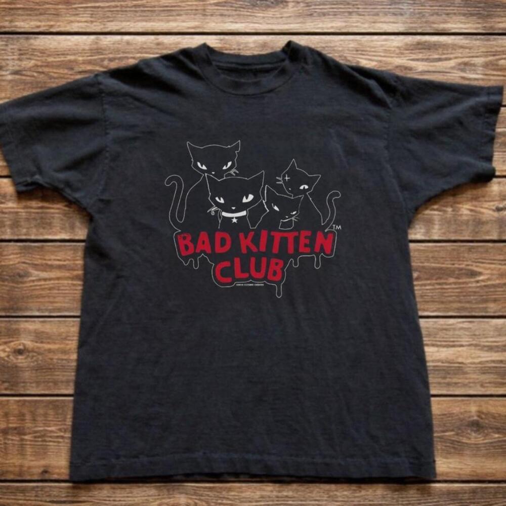 Gildan Black T Shirt Bad Kitten Club Black Cotton T Shirt